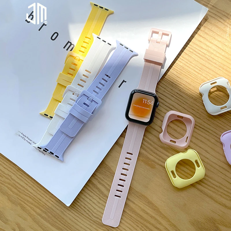 

Silicone Strap For Apple Watch bracelet 6 44mm 42mm 40mm 38mm Smartwatch rubber watchband iWatch Series 7 SE 5 4 3 45mm 41mm