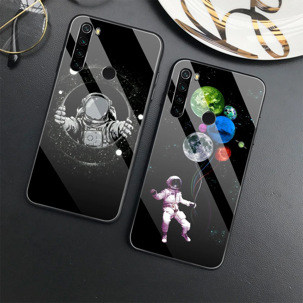 

Cartoon Cute Astronaut Case for Redmi 9S 6A 7A 8A 8T 9A 9C 9T Note 11 11S 5G 6 7 8 9 10 Pro Max Luxury Tempered Glass Back Cover