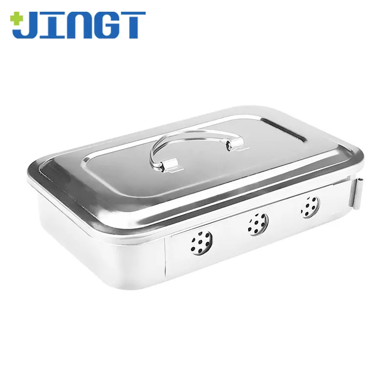 

JINGT Dental Stainless Steel Disinfection Disk Device Has Hole With A Cover Square High-Temperature Utensil Surgery Tray