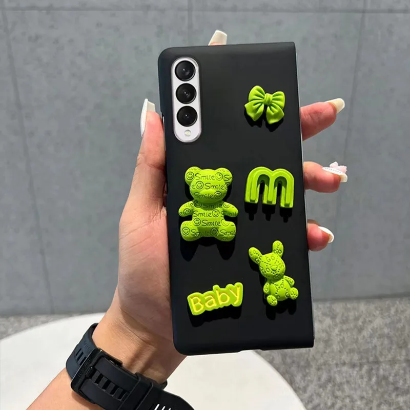

Cute Cartoon Bowknot M Bear Rabbit baby Phone Case For Samsung Galaxy Z Fold 3 Z Fold 4 Z Fold 2 5G Beaded Folding Cover Coque