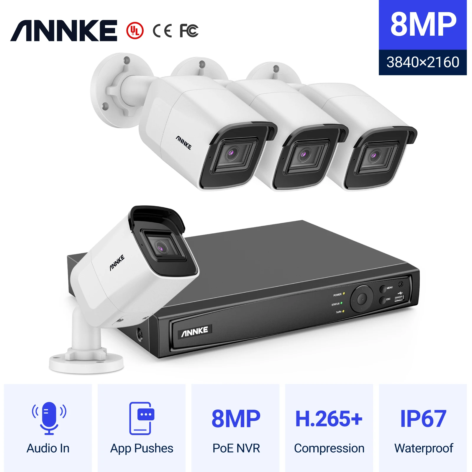 4/6/8 Pcs Audio Record Ip Camera 8mp Nvr Recorder 4k Surveil