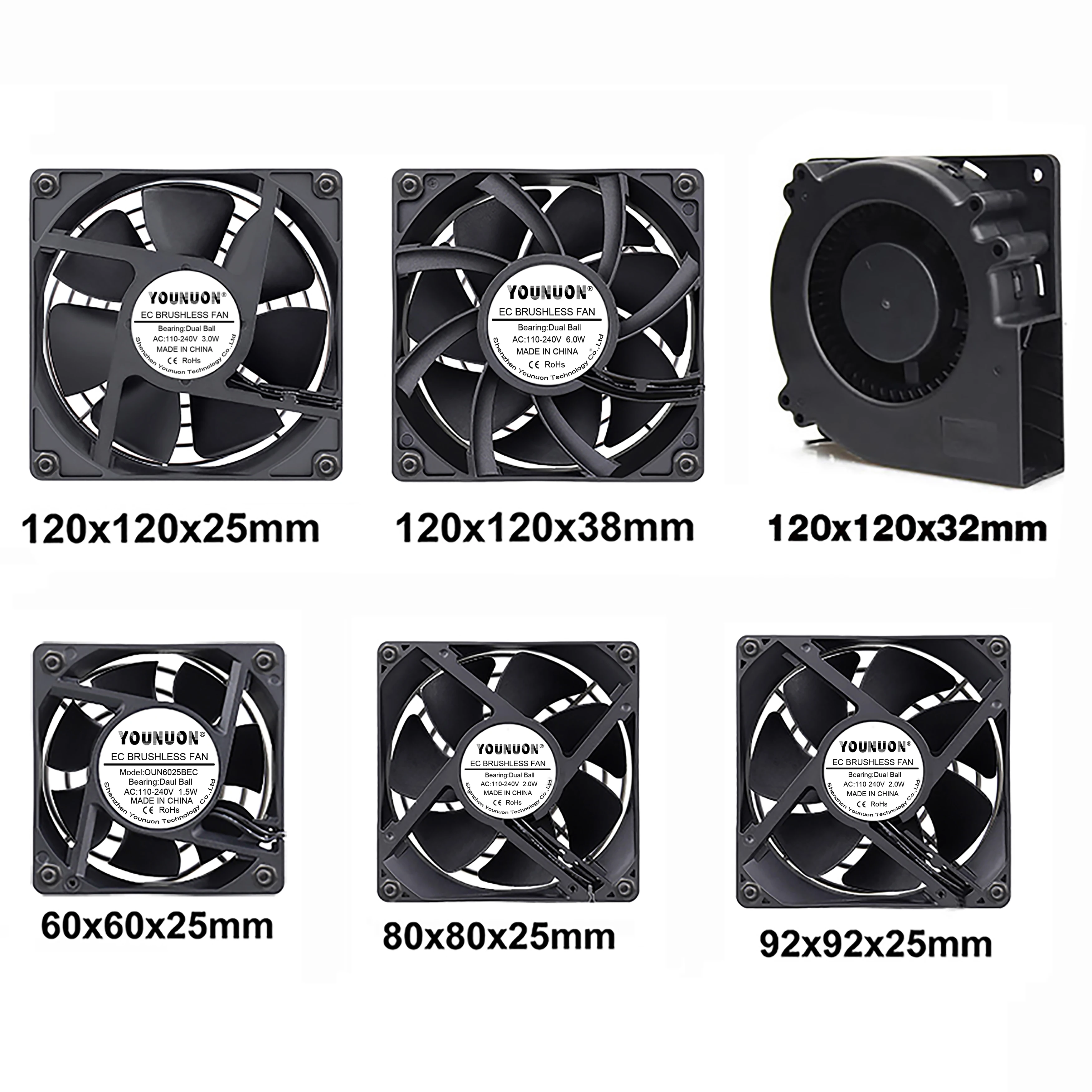 YOUNUON 60 мм 80 90 120 EC бесщеточный вентилятор AC 110 в 115 220 240 В осевой с серебряным/грилем