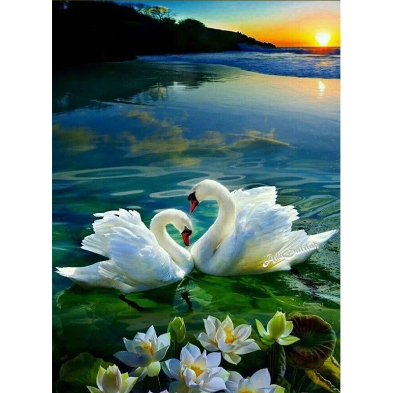 

JIEME 5D DIY Diamond Painting Swan Diamond Embroidery Full Drill Round Picture of Rhinestone Diamond Mosaic Animal