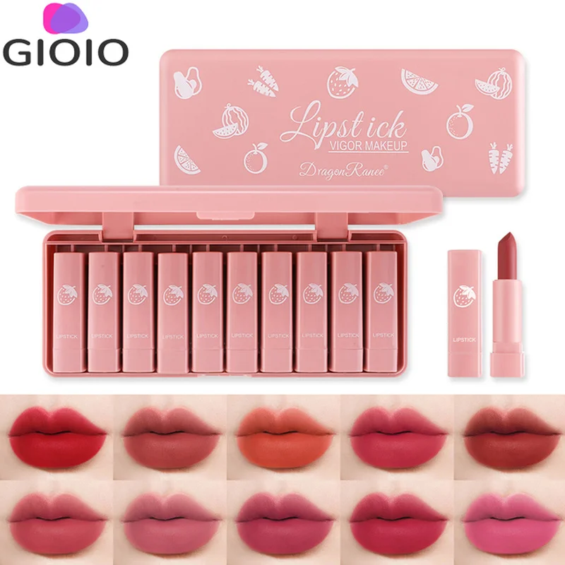 10pcs/box Lipgloss Set Mini  Lip Gloss Tint Moisturizer Long-lasting Plumping Shiny Lips Care Liquid Lipsticks Matte Lip Glaze