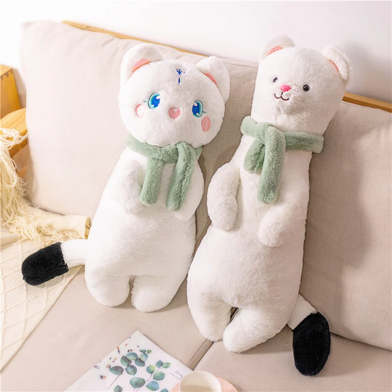 1pc 75cm White Ferret Plush Toy Soft Stuffed Cartoon Animal Cat Dolls Bedroom Home Decoration Toys Kids Girls Christmas Gifts