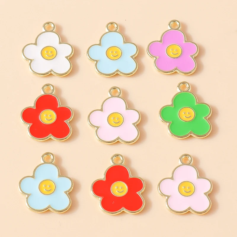 

10pcs Colorful Enamel Sweet Flower Pendants Charms for Earring Necklace Bracelet DIY Jewelry Making Accessories Handmade Finding