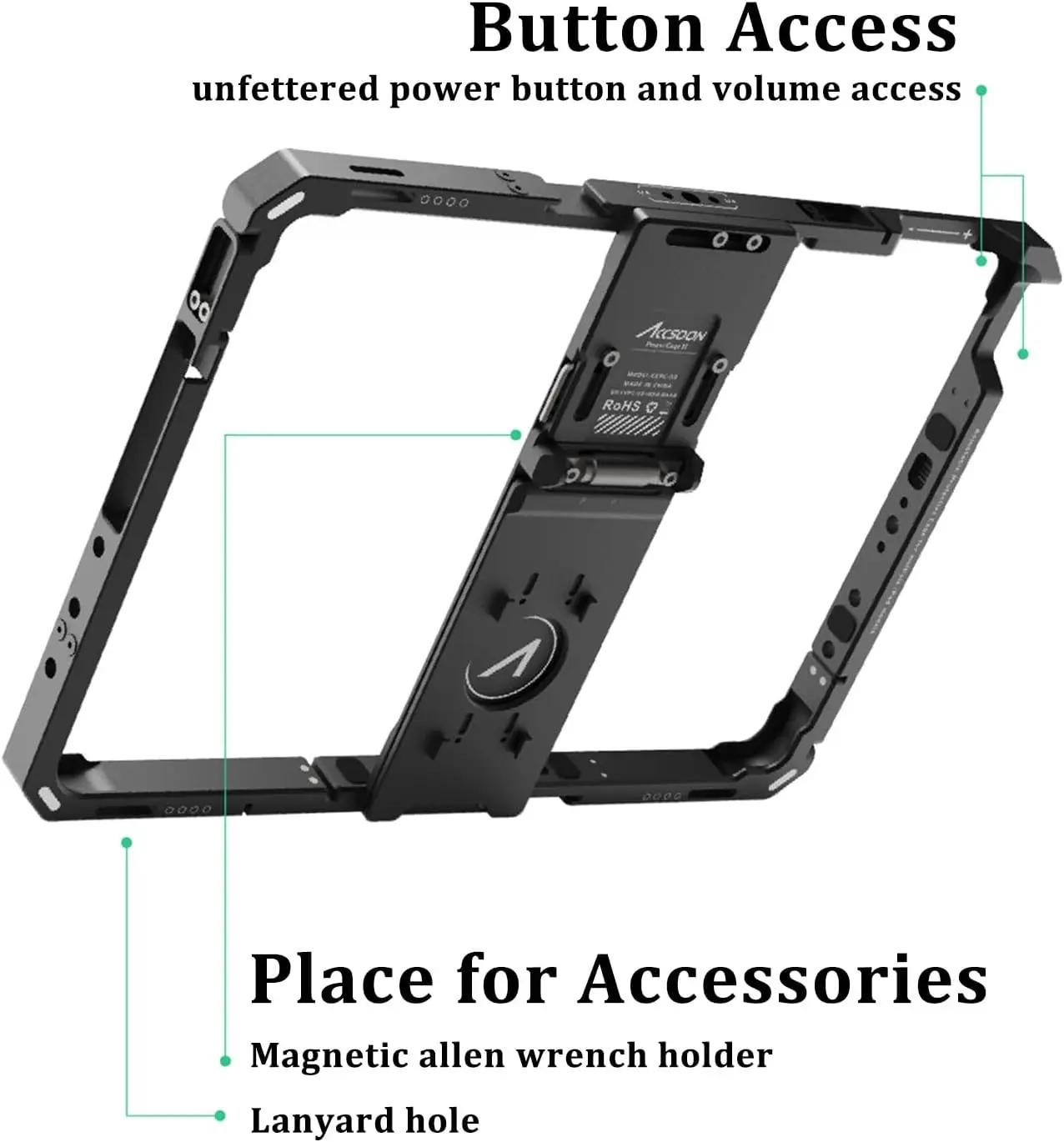 Фото Универсальный держатель PowerCage II для iPad с адаптером для батарейной пластины NP-F – совместим с различными моделями iPad (7–11, Air, Pro) №3