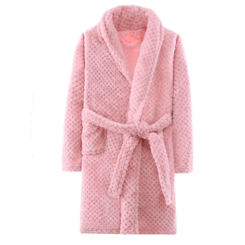 Teenagers Bathrobe Solid Terry Autumn Winter Thick Girls 4-18 Years Robe Flannel Warm Childres Pajamas Kids Home Clothes Women