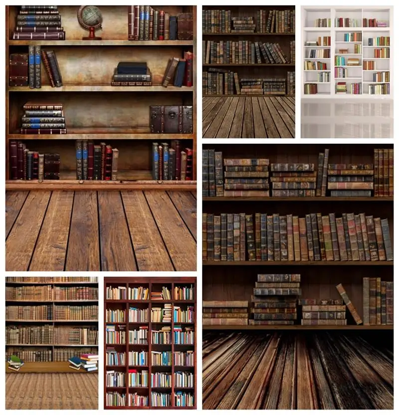 

Laeacco Old Bookshelf Library Study Room Baby Portrait Photography Backdrops Photo Backgrounds Photophone For Photo Studio Props