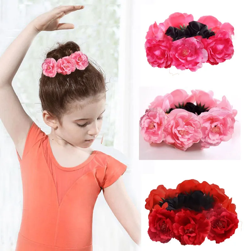 

Peony Rose Flower Elastics Hair Holders Tie Gum Fabric Wreaths Crowns Elastic Wreath Crown Wedding Garland Headband