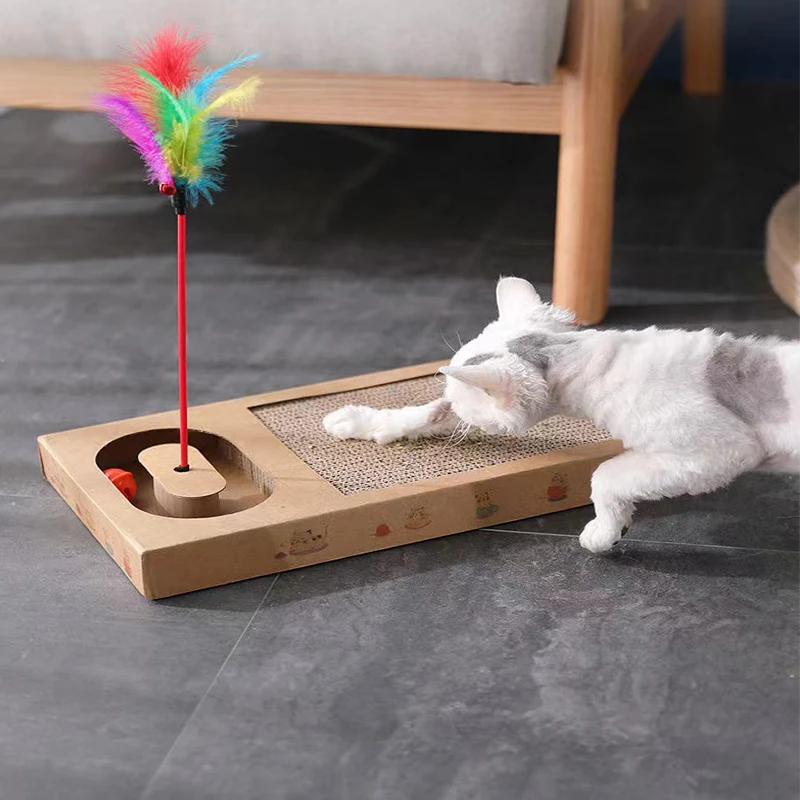 

Когтеточка, Разноцветные перья, колокольчик, игрушка для кошек, износостойкие шлифовальные ногти из гофрированной бумаги, аксессуары для к...