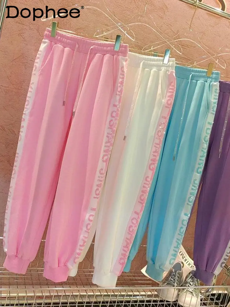 

Штаны спортивные с надписью, беговые Джоггеры в западном стиле, милые спортивные повседневные штаны карамельных цветов, Осень-зима