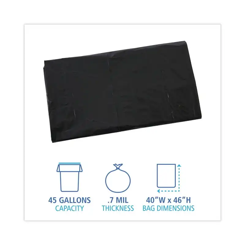 

Low Density Industrial Trash Bags, 45 gal, 0.7 mil, 40 x 46, Black, 100/Carton