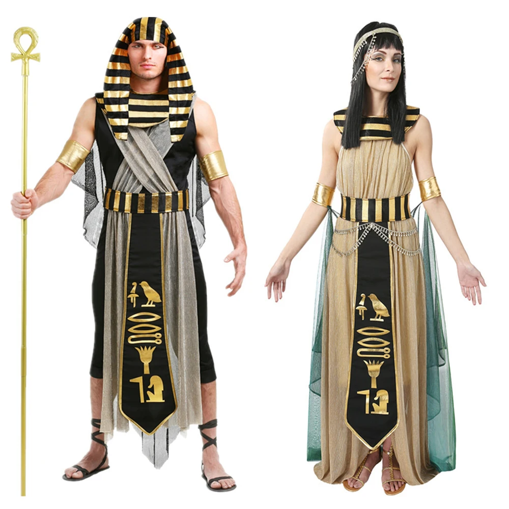

Ancient Egypt pharaoh Cleopatra Costume Halloween Egyptian King Queen Goddess Cosplay Fantasia Fancy Dress