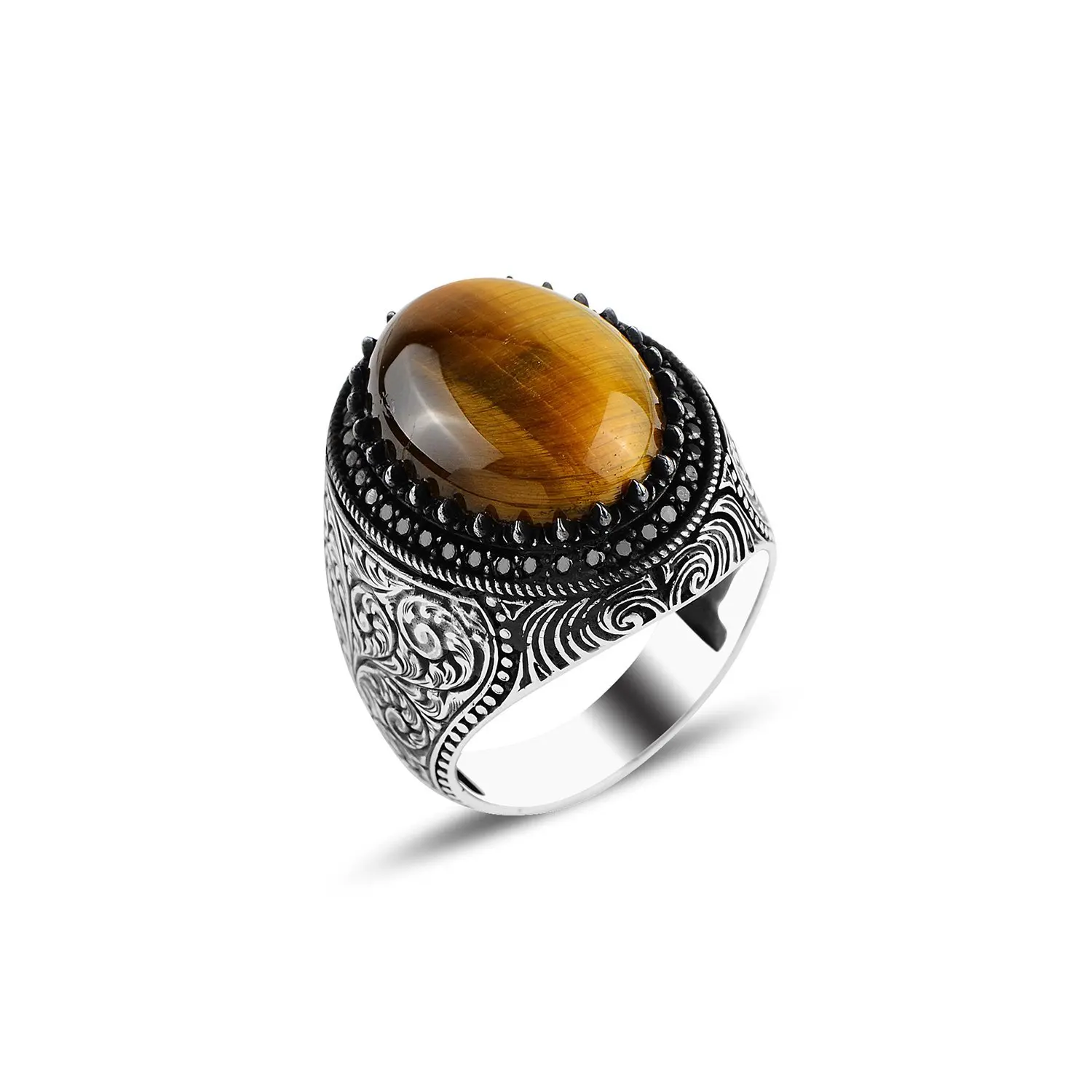 

Tiger Eye Stone Handcrafted Pen Motif Sterling Silver Ring 925 Genuine Sterlling Silver Turkish Jewelery Luxury First Quality