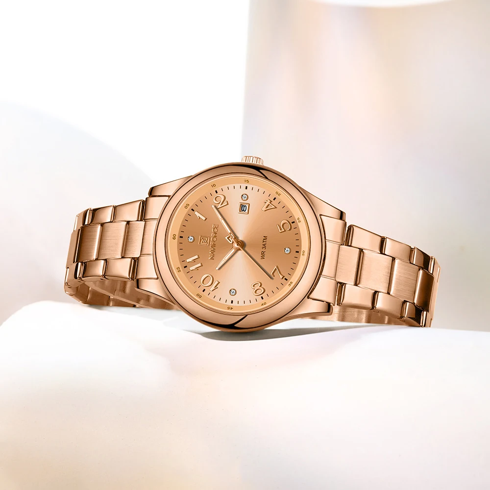 NAVIFORCE Роскошные часы для женщин водонепроницаемые светящиеся из нержавеющей