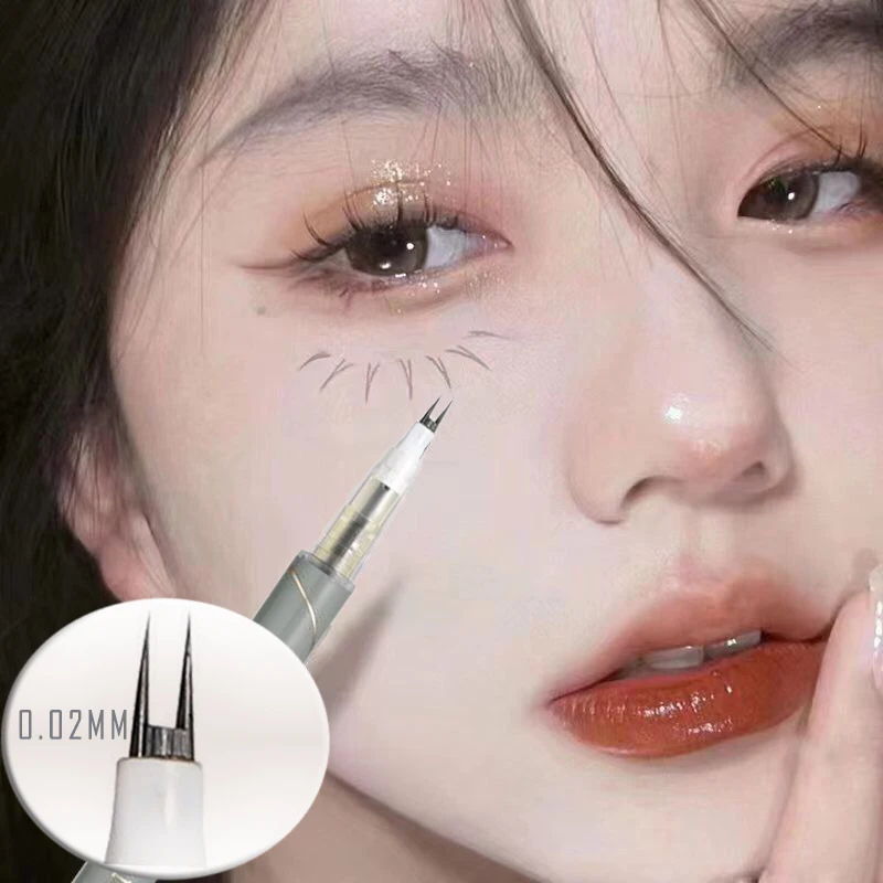 Double Forked Tip Lower eyelash Pen Makeup Ultra-thin 2 Fork Tip Liquid Eyeliner Waterproof Natural Eye Brow Lower Lash Pencil