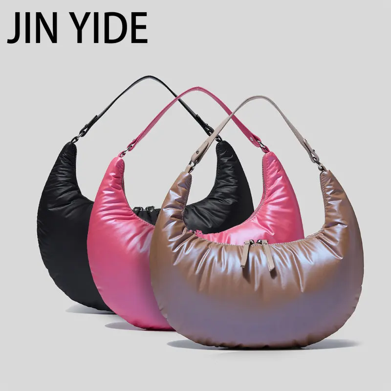 Fashion Half Moon Sapce Padded Women Shoulder Bags Designer Down Cotton Lady Handbags High Quailty Large Tote Winter Purses 2023