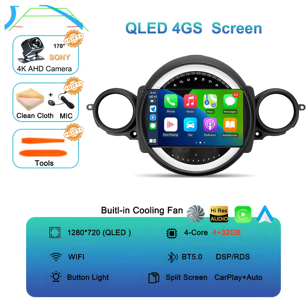 

Android15 Радио Qled Для BMW MINI Cooper R56 R60 2007-2014 Автомобильные интеллектуальные системы Навигация GPS Carplay Android auto WIFI + 5G