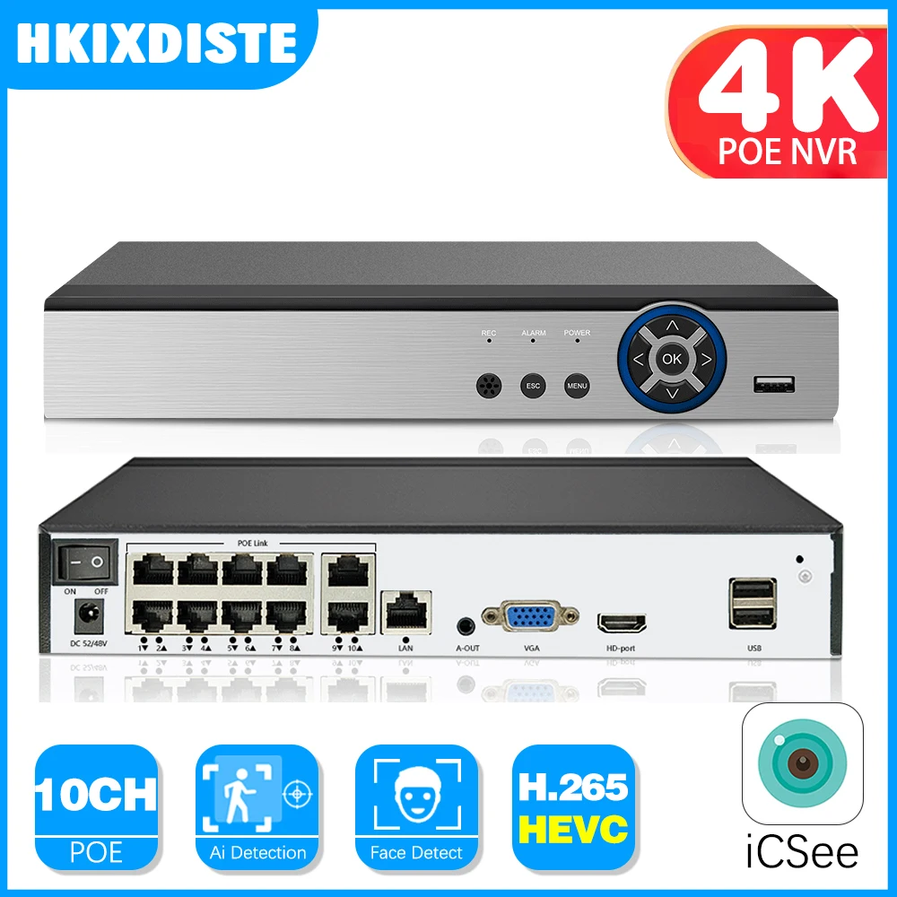 

HKIXDISTE 10CH 4K POE NVR видеорегистратор