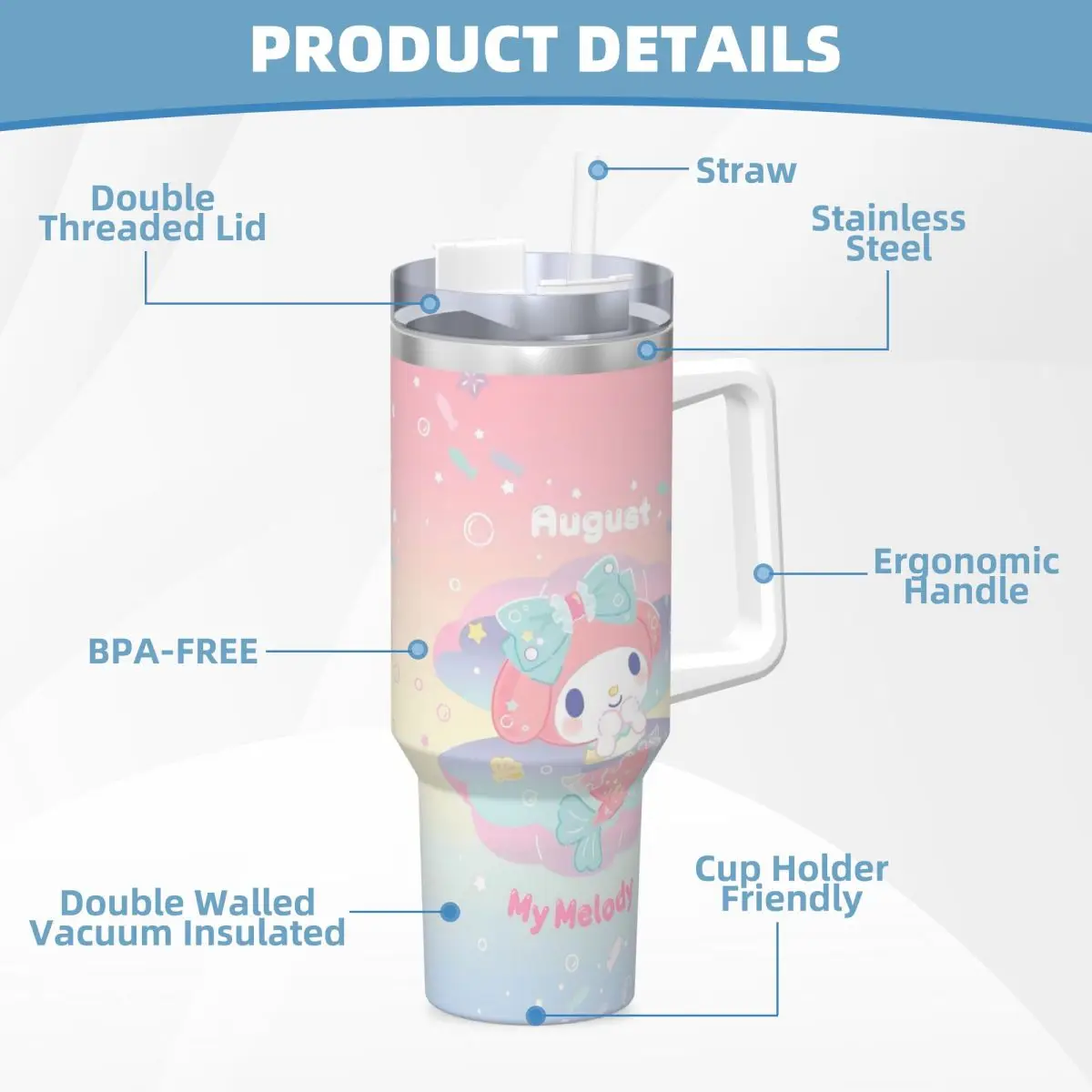 Стакан из нержавеющей стали My Melody Miniso Автомобильные кружки с соломинкой Пляжная