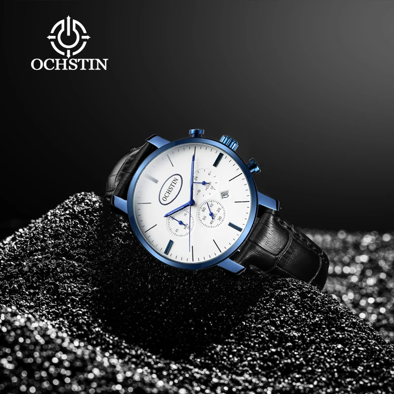 Фото OCHSTIN Luxury‑Simple Man, элегантные повседневные часы с ремешком из натуральной кожи, мужские надежные многофункциональные кварцевые модные наручные часы №2