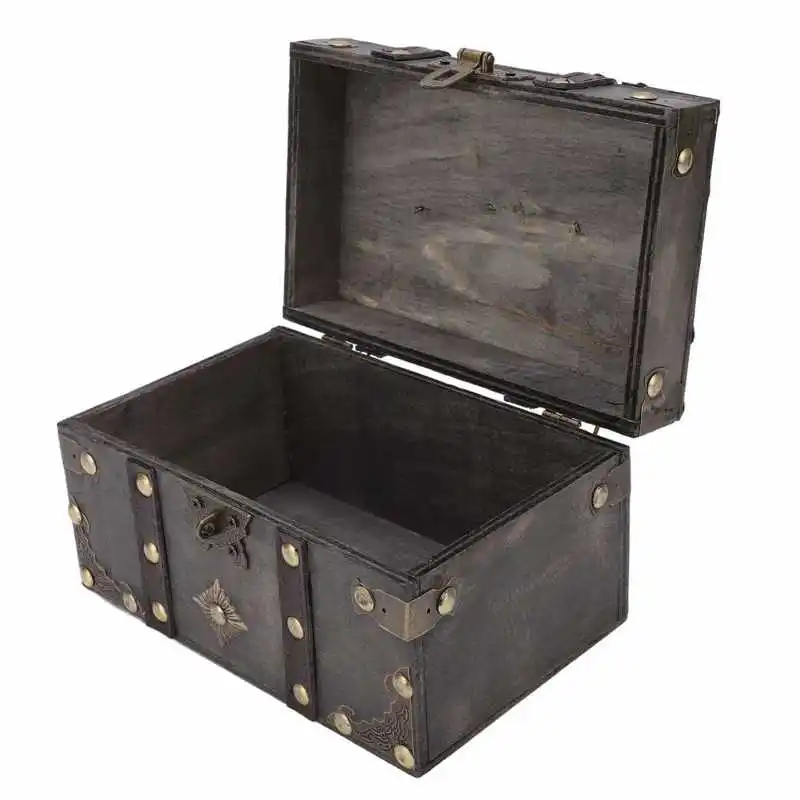 

Wooden Jewelry Box Wooden Treasure Chest Alloy Tipping for Prop