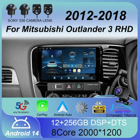 Автомобильный радиоприемник Android 14 Carplay, автомультимедийный плеер для Mitsubishi Outlander 3 RHD 2012-2018, авторадио, GPS, стерео, 2din, головное устройство