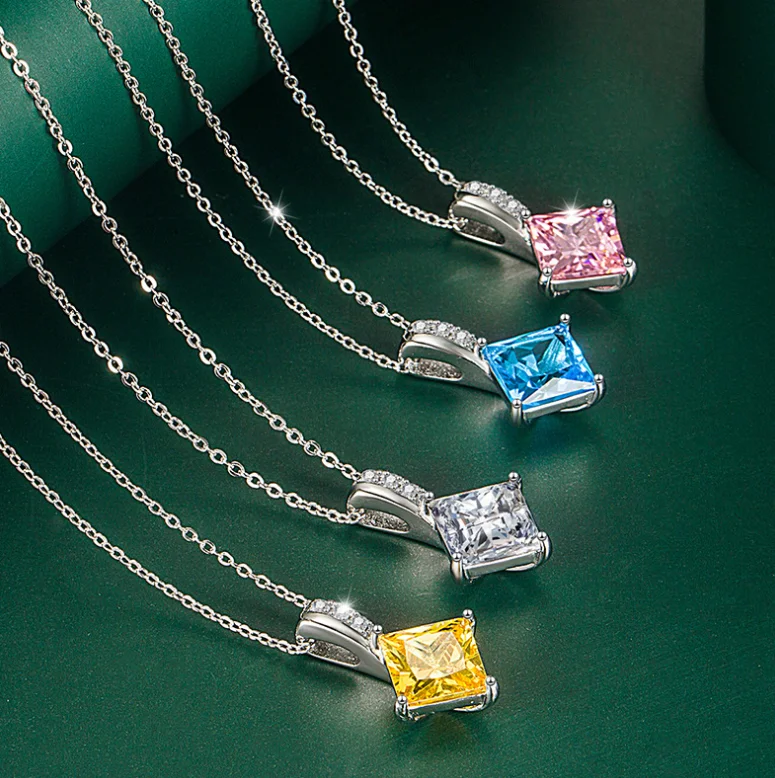 

ANGLANG Luxury Square Pendant Necklace Bridal Wedding Shiny CZ Stone Romantic Gift Elegant Fashion Necklace Jewelry for Women