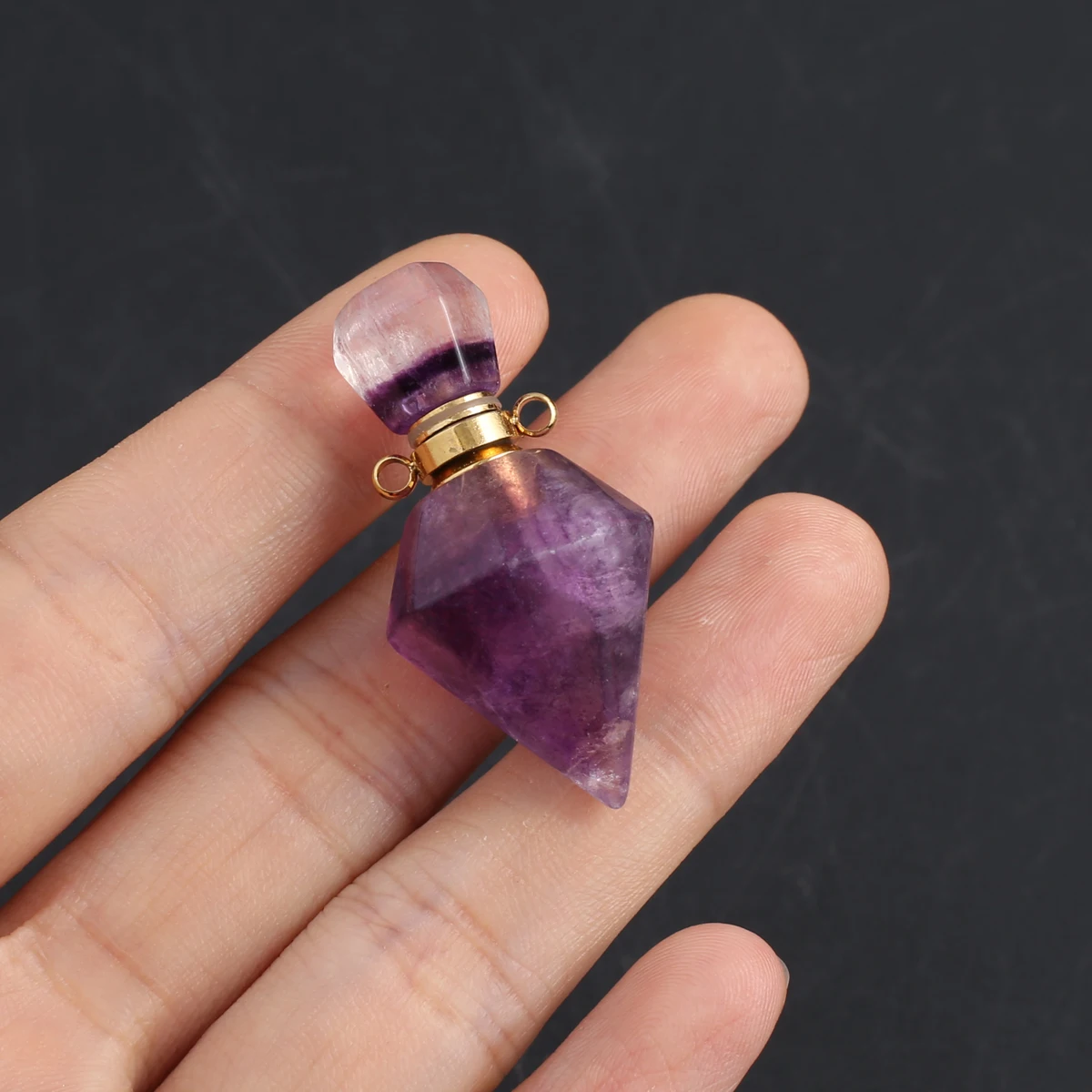 

Essential Oil Bottle Natural Stone Amethyst Taper Perfumer Bottle Pendant For Jewelry Making DIY Necklace Accessory