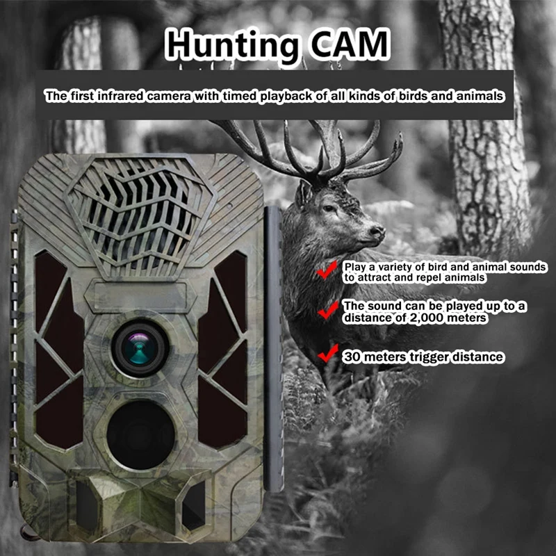 

Охотничья камера 2,7 K Hd видео 20 МП 1000 м динамик привлекает и отводит животных 35 м инфракрасное ночное видение индукция