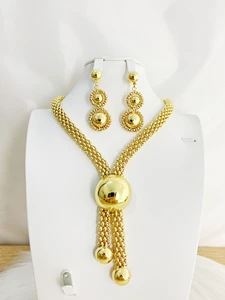 Gold Colour Plated Necklace Earring Set Beautiful Fashion Trend Sweet Romantic Party Wedding