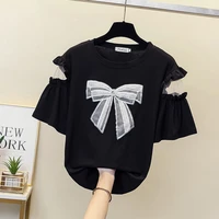 new womens t shirt chic heavy craft stitching bowknot thin versatile short sleeved top 2022 summer casual pullover ladies top