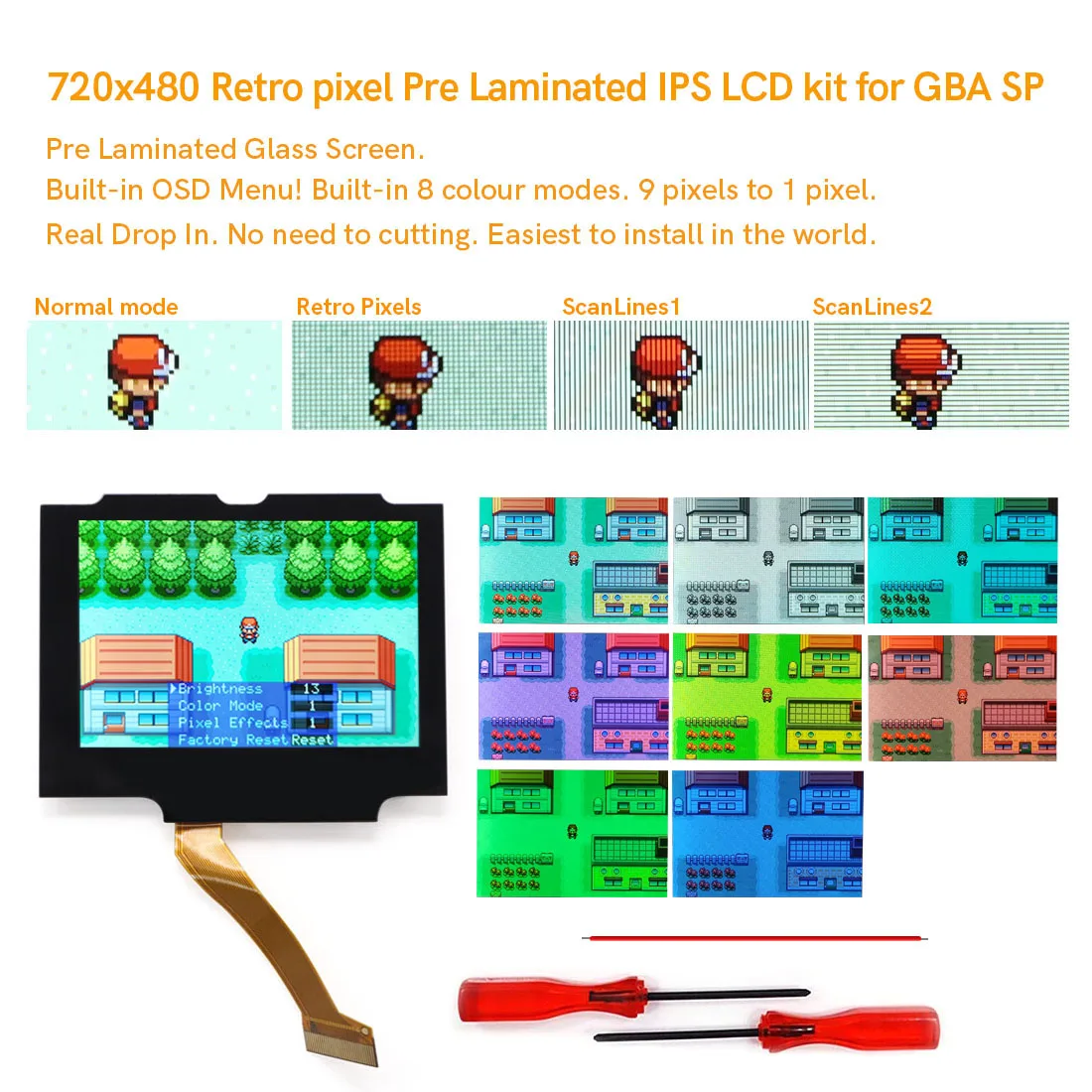 New V4 Drop In GBA SP 3.0" 3 inch Original Size IPS Backlight LCD screen display kit For Gameboy ADVANCE SP No Need cut