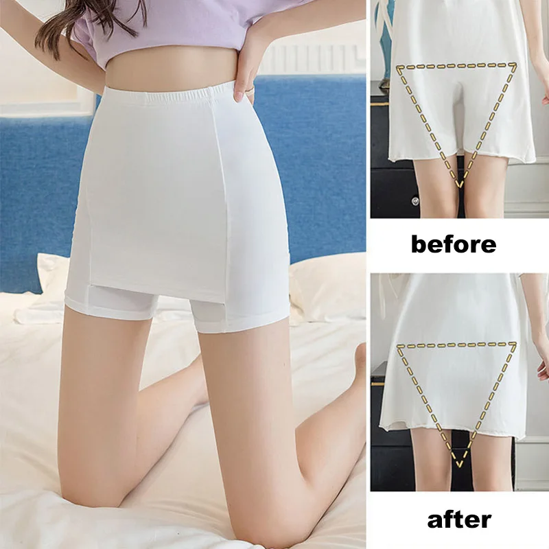 High Waist Safety Pants Boxer Women Ice Silk Thin Sliming Fit Women's Summer Shorts Double Layer Seamless Skirt Shorts