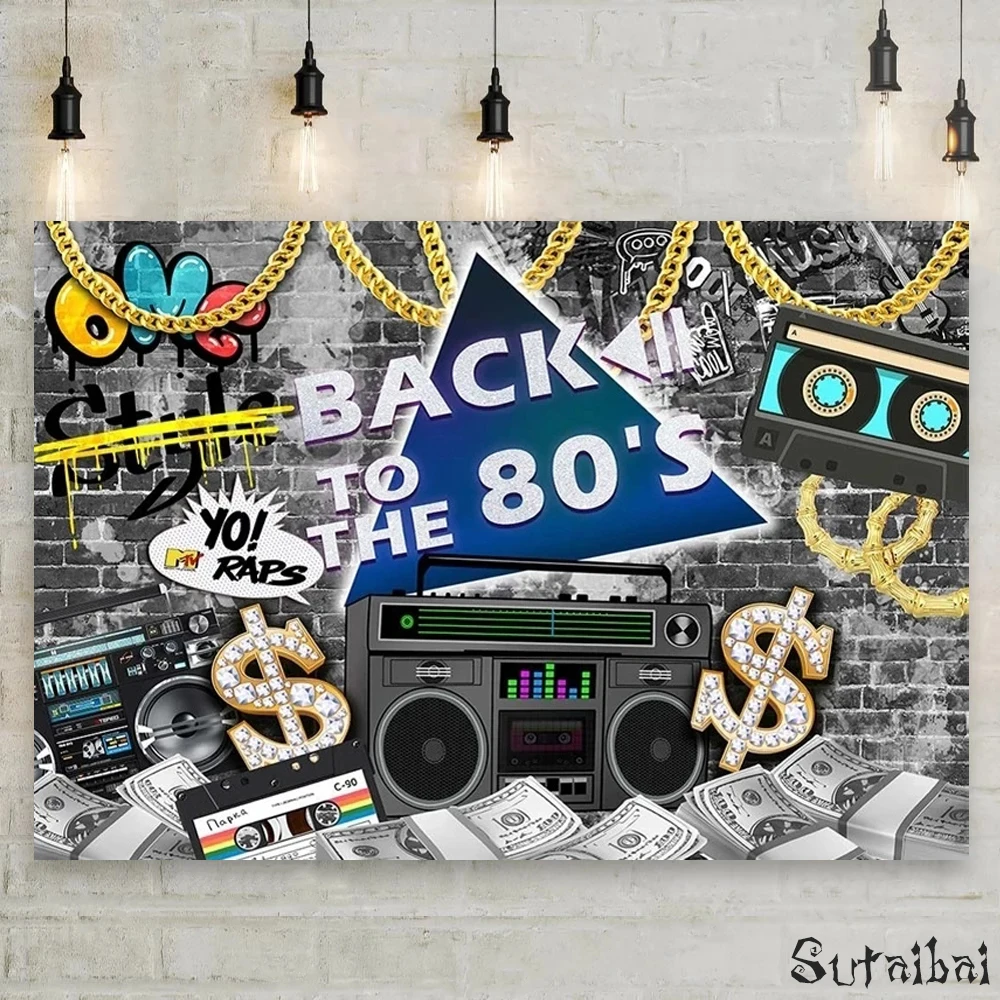 

Декор для вечеринки в честь Дня Рождения 80-х годов Фотофон в стиле хип-хоп граффити для детей день рождения кирпичная стена Ретро принадлежн...