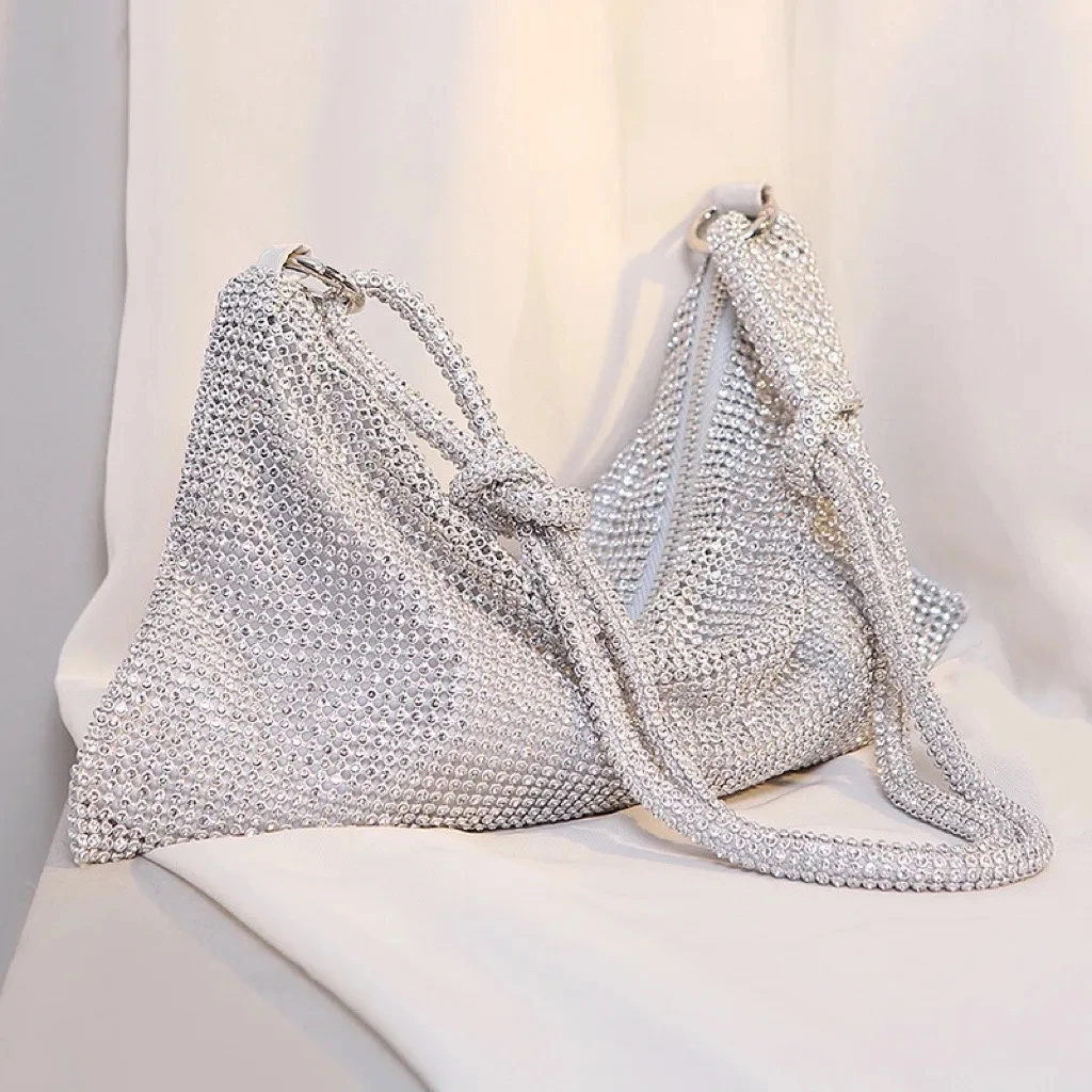 

Fashion Rhinestone Evening Clutch Silver Sparkling Crystal Evening Wedding Wallets and Handbags Luxury Designer Shoulder Bags