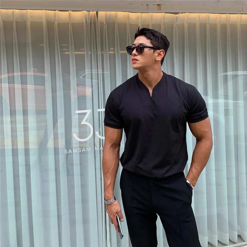 

Men's New V Neck Short Sleeve Men's T Shirts Slim Fit T Shirts Men's Skinny Casual Fashion Summer T Shirts camisetas hombre M-3X