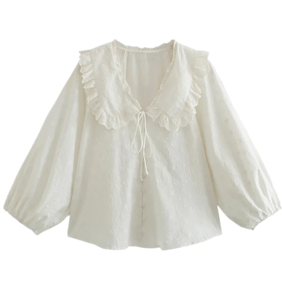 

Увядшая 2022 модная Этническая ретро рубашка с цветочной вышивкой и отложным воротником Модная элегантная хлопковая блузка женские топы