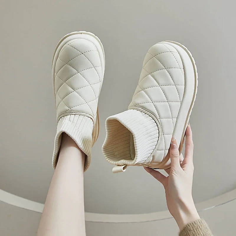 

Weave Knitting Women Winter Snow Boots Flats Platform New Warm Casual Shoes Fashion Female 2024 Designer Botas Pu Leather Sport