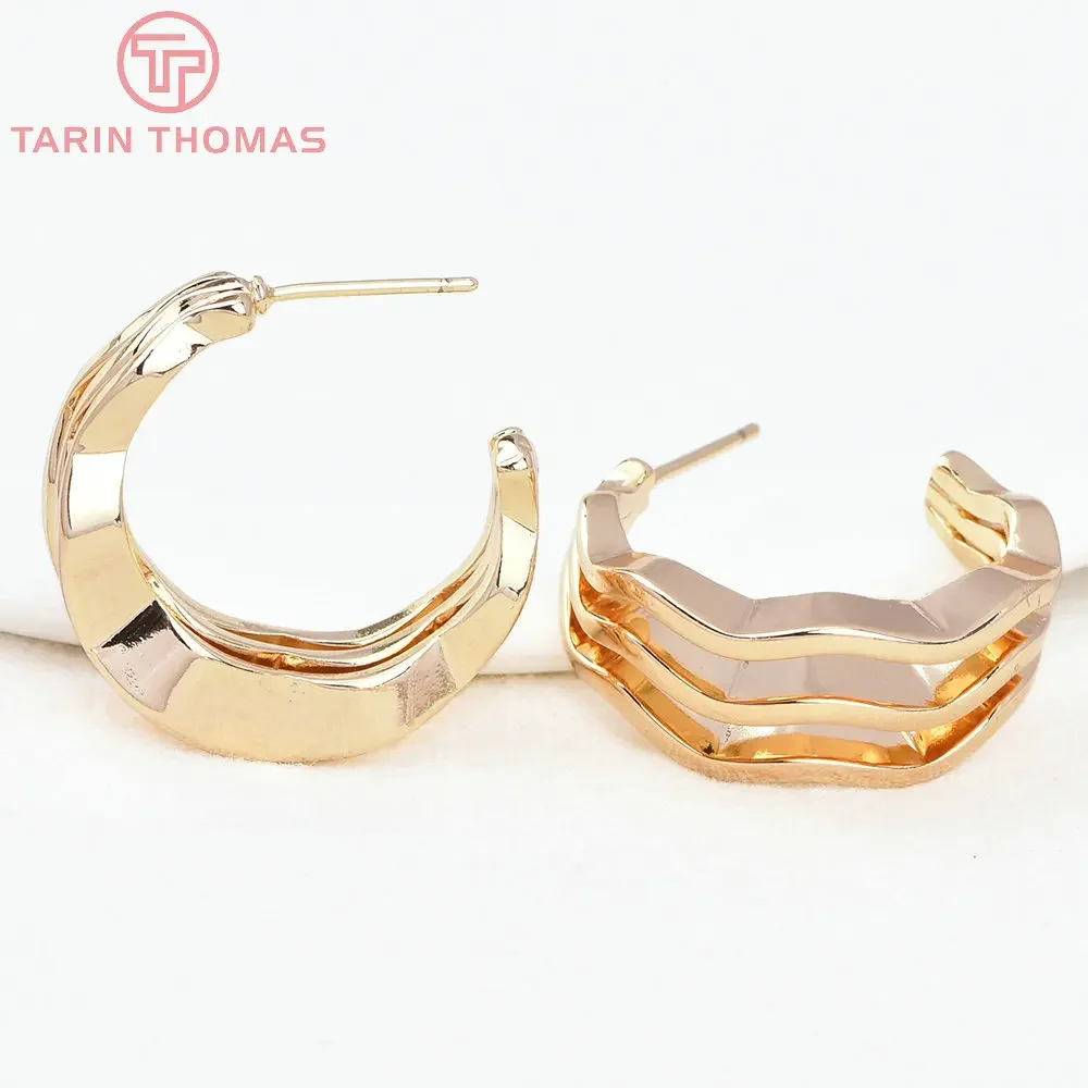 (7493) 2 шт. 18x22 5 мм 24-каратное золото латунные серьги-гвоздики неправильной формы