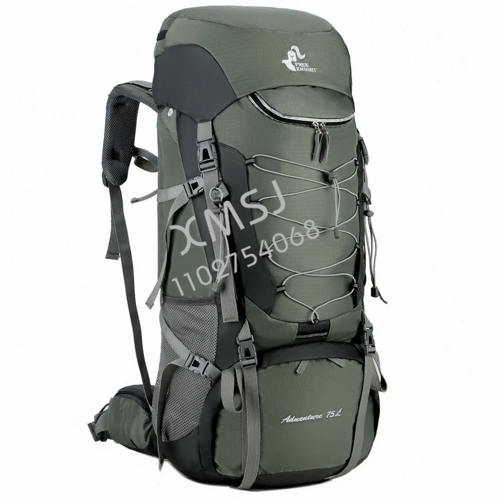 75L Outdoor Hiking Backpack Rucksack Aluminium Alloy External Frame Sports Backpack Nylon Waterproof Travel Backpack