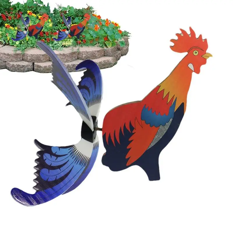 

New Sell 3D Wooden Large Animal Rooster Windmill Wind Spinner Whirligig Yard Garden Decor Rooster Wind Spinners Pinwheel