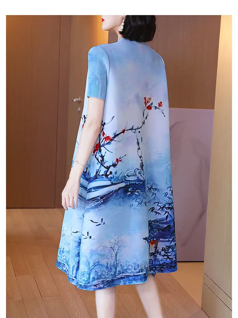 Улучшенное новое платье с большим чиральным принтом толстых мм юбка А-силуэта