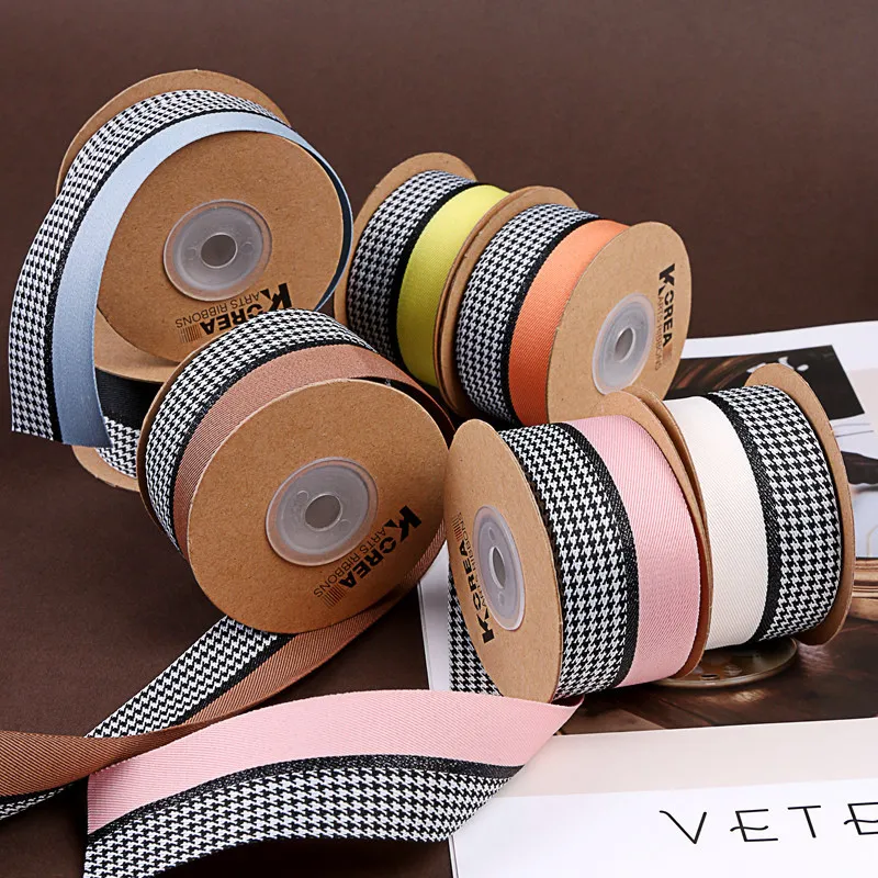

Single Side Colored Houndstooth Twill Ribbon For Flower Wrapping Hair Bow Material Wedding Decoration Craft Supplies 100yards