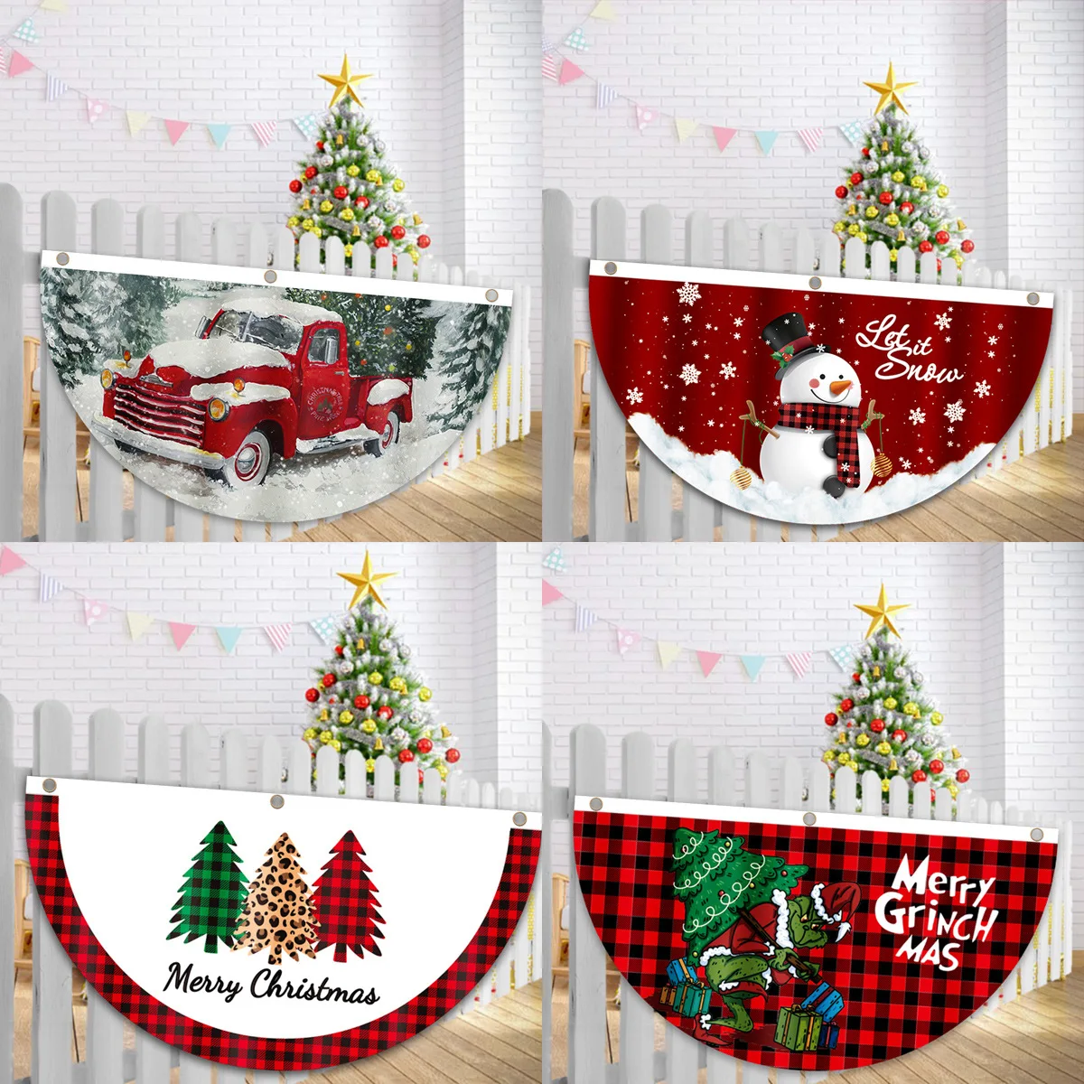 

Christmas decoration painted printing hanging flag fence escalator courtyard fan flag festive scene atmosphere props