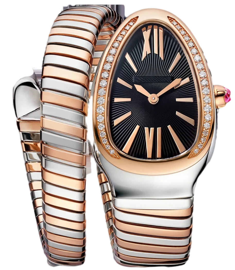 

High-Top Women Snake Rose Gold Long Short Bracelet Diamond Rome Quartz Stainless Steel Sapphire Ladies