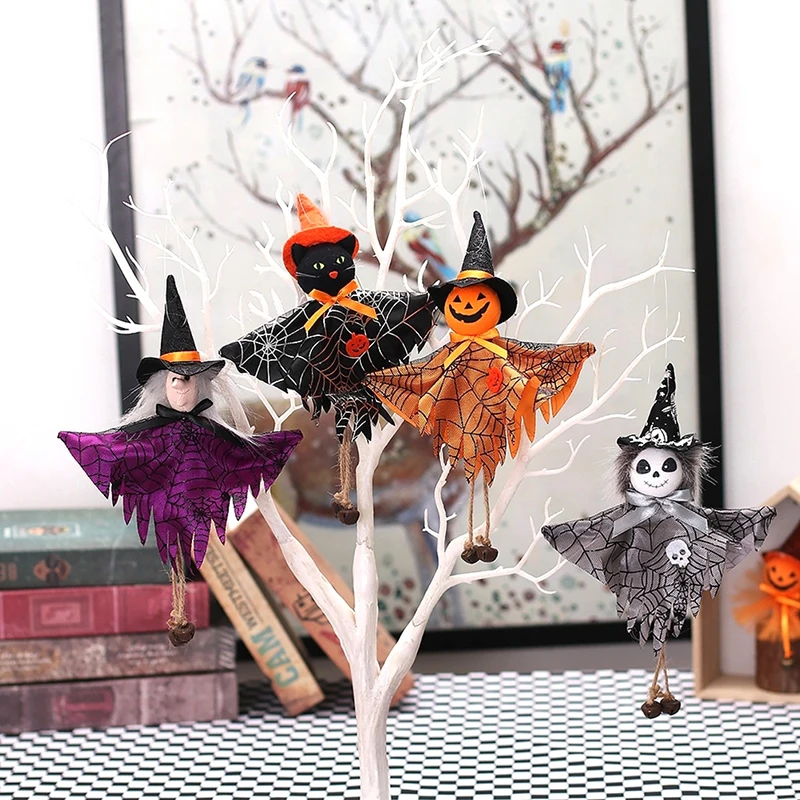 

Halloween Doll Hanging Pendant Black Cat Witch Pumpkin Ghost Full Dress w/Bell