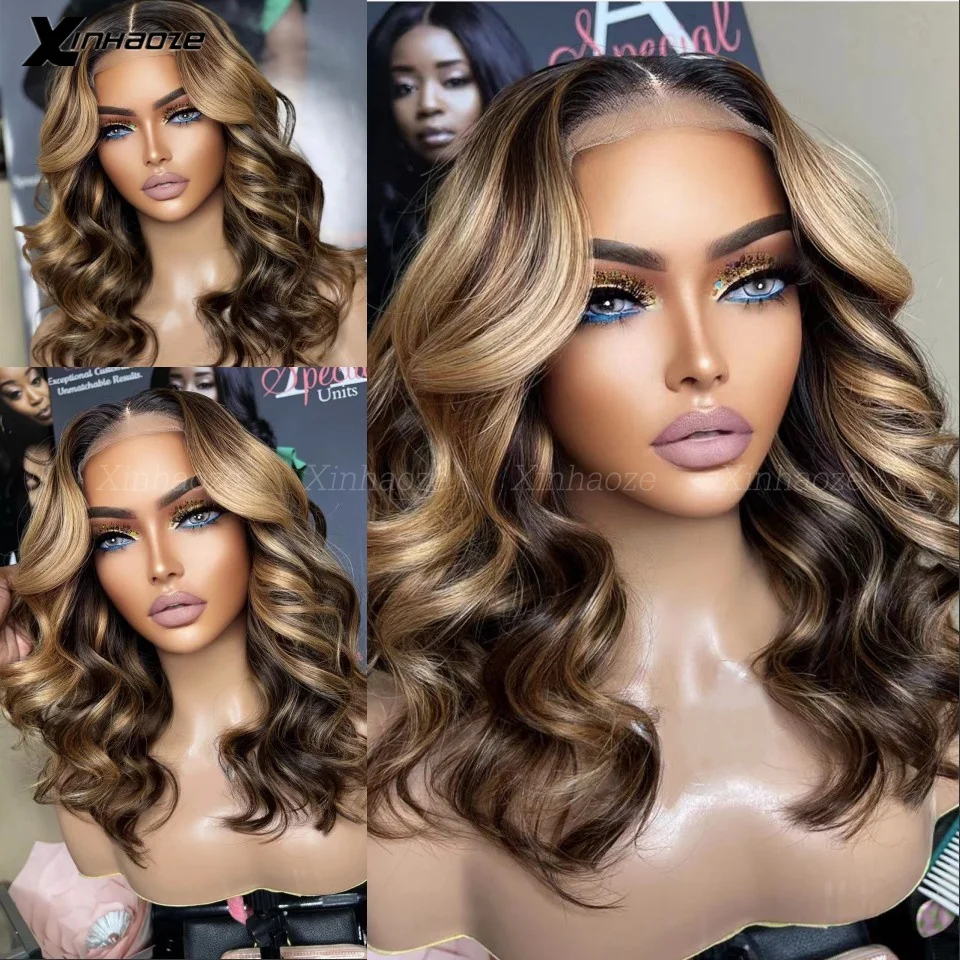 Ash Blonde Highlight Wig Human Hair 13x6 Body Wave Lace Front Wig Brown Roots Human Hair Wigs For Women HD 360 Lace Frontal Wig