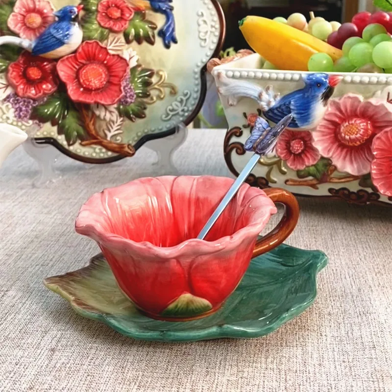 

Red Tea Coffee Mugs Ceramic Sunflower Milk Mug Home Decor Crafts Room Wedding Decoration Porcelain Sculpture Tea Cup Gift